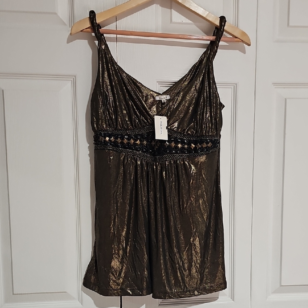 Studio Y Metallic Bronze Beaded Empire Party Top – Size M (NWT)